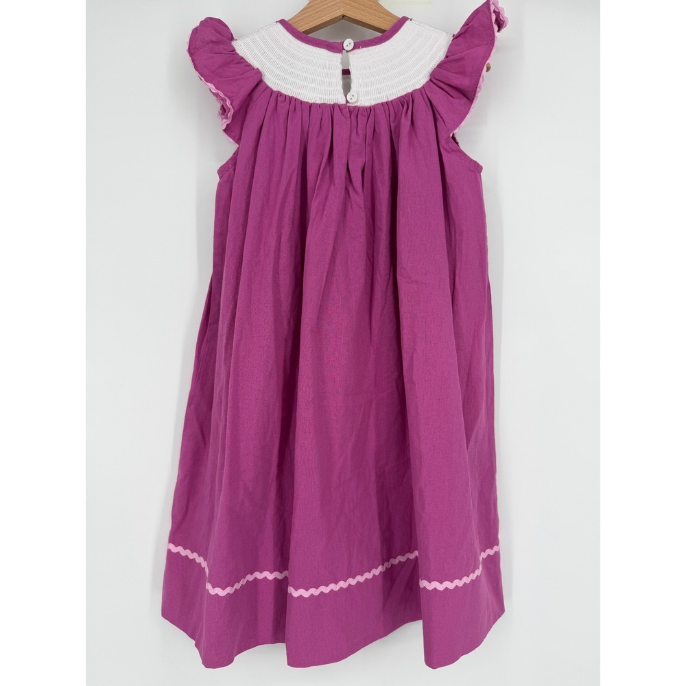 Lil Cactus Purple Smocked Bishop Puppy Dog Dress Size 4T 100% Cotton - Picture 7 of 8